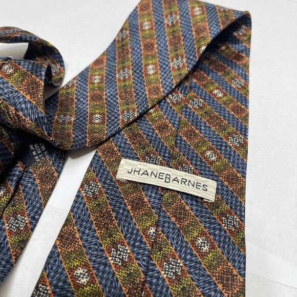 **SOLD** Jhane Barnes 100% Silk Geometric Striped Tie - Picture 1 of 8